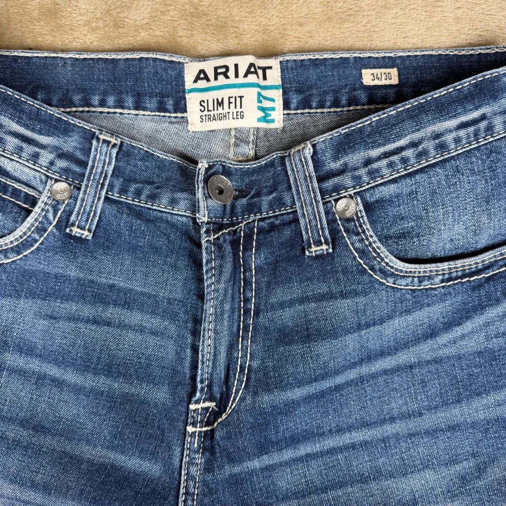 Ariat M7 Slim Fit Straight Leg Jeans Mens 34x30 Medium Wash Blue Denim
